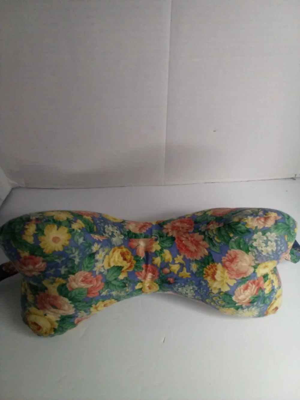 3 Side Neck Pillow Dog Bone Shape Vintage Floral Cottagecore Handmade